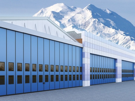 Промышленные складные ворота с нижней направляющей 26000х2000